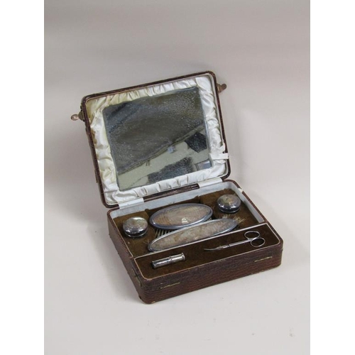 1739 - SILVER MOUNTED BRUSH AND MANICURE TRAVELLING BOX