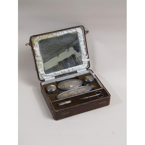 1739 - SILVER MOUNTED BRUSH AND MANICURE TRAVELLING BOX