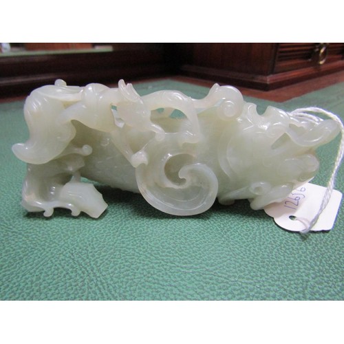 1511 - CARVED JADEITE ORIENTAL CREATURE - 13cms L