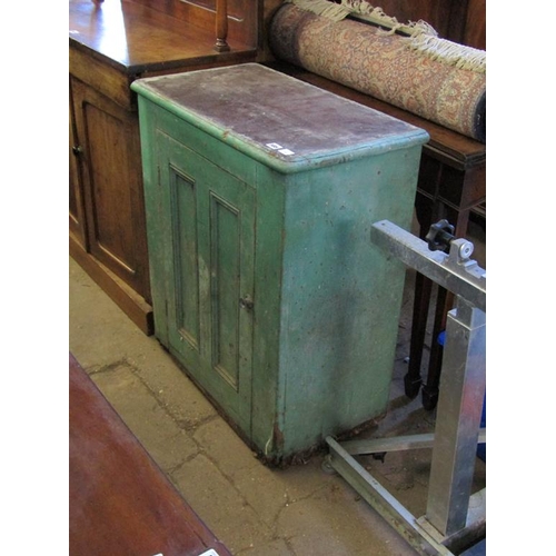 585 - VICTORIAN GREEN PAINTED PINE CUPBOARD