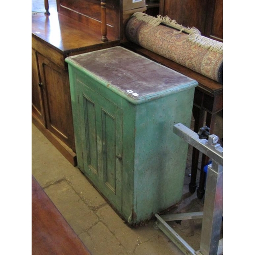 585 - VICTORIAN GREEN PAINTED PINE CUPBOARD