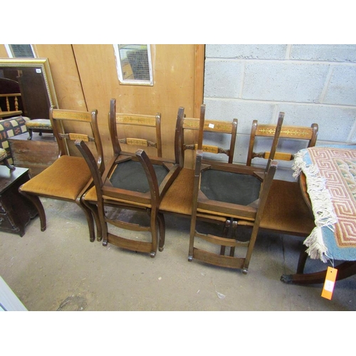 629 - REPRODUCTION BRASS INLAID D END DINING TABLE AND CHAIRS