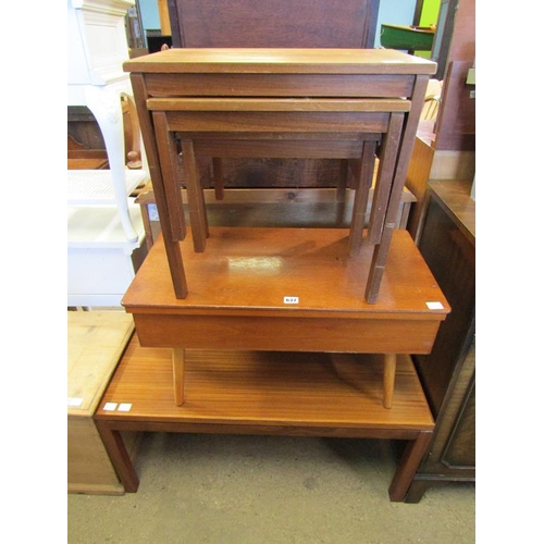 637 - NEST OF TEAK TABLES, SEWING BOX, TABLE