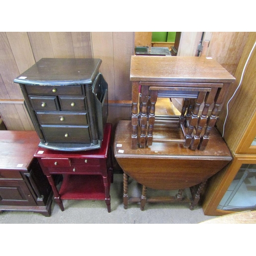 692 - DROP LEAF TABLE AND A NEST OF TABLES AND TWO CHESTS