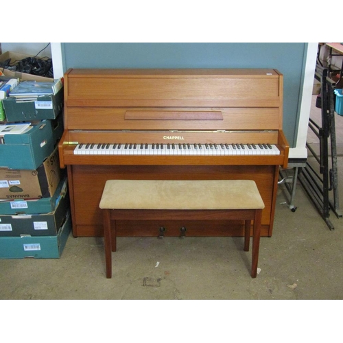 773 - TEAK FRAMED CHAPEL UPRIGHT PIANO AND STOOL