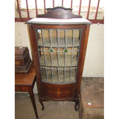 779 - EDWARDIAN INLAID DISPLAY CABINET 61 x 149 to top of cornice x 36.5 cms