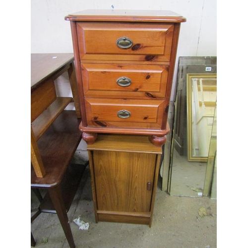 836 - CUPBOARD AND PINE THREE DRAWER CHEST