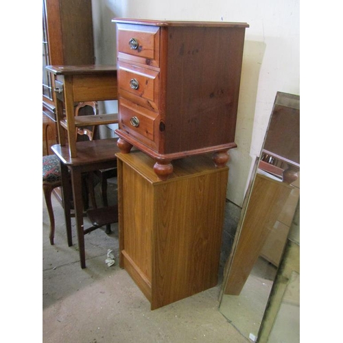 836 - CUPBOARD AND PINE THREE DRAWER CHEST