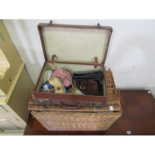 866 - BASKET, SUITCASE, CONTENTS