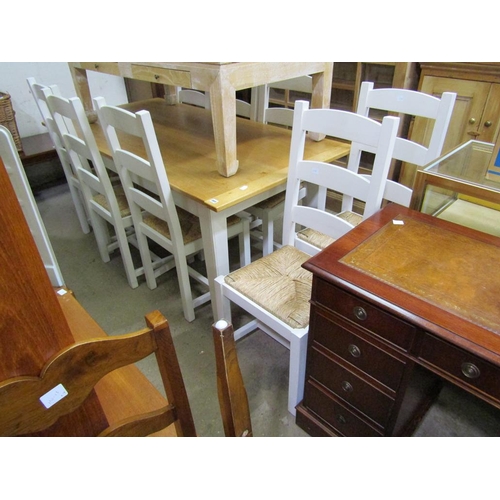 869 - OAK DINING TABLE AND EIGHT CHAIRS