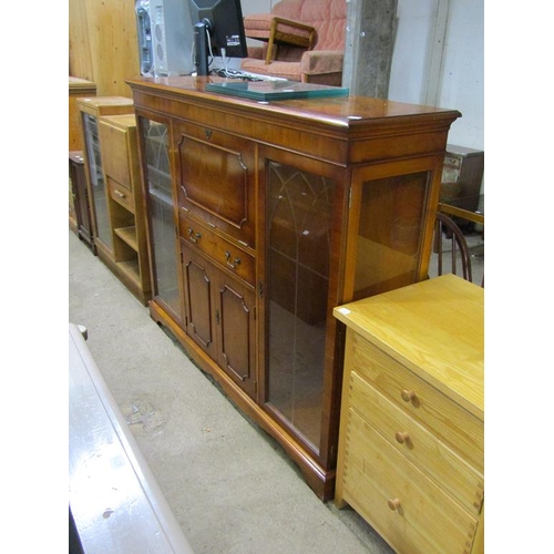 889 - REPRODUCTION YEW WOOD DISPLAY CABINET