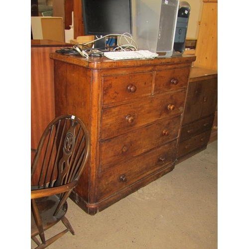 895 - VICTORIAN MAHOGANY CHEST OF TWO SHORT/THREE LONG DRAWERS