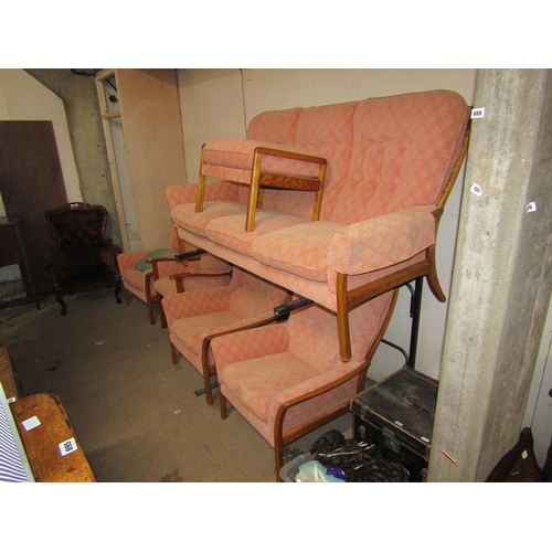 901 - THREE SEATER SOFA, FOUR ARMCHAIRS AND STOOL