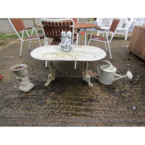 924 - MARBLE TOP TABLE, WATERING CAN, GARDEN STATUES