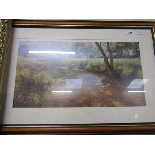 127 - FRAMED COLOURED LITHOGRAPH - RIVERSCAPE