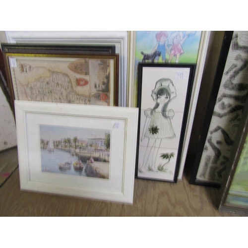 143 - COLLECTIONOF FRAMED PICTURES AND PRINTS TO INCL MAP