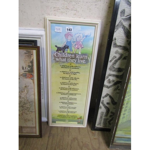 143 - COLLECTIONOF FRAMED PICTURES AND PRINTS TO INCL MAP