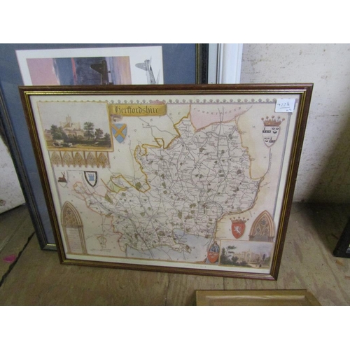 143 - COLLECTIONOF FRAMED PICTURES AND PRINTS TO INCL MAP