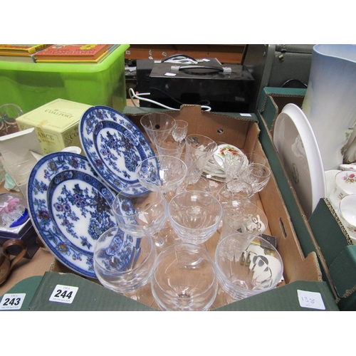 244 - CRYSTAL GLASSWARE, TRANSFER PLATES ETC