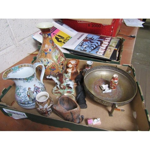 324 - BOX OF MIXED CERAMICS ETC TO INCL BRASS FRUIT BOWL