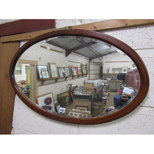 330 - EDWARDIAN INLAID BEVEL EDGE OVAL WALL MIRROR