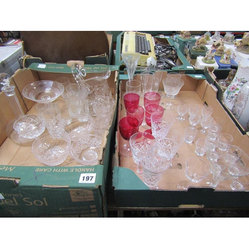 197 - TWO BOXES OF CRYSTAL GLASSWARE AND CRANBERRY