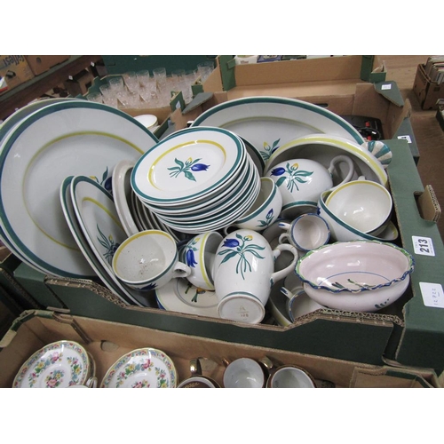 213 - BOX OF MIXED TEA AND TABLEWARES