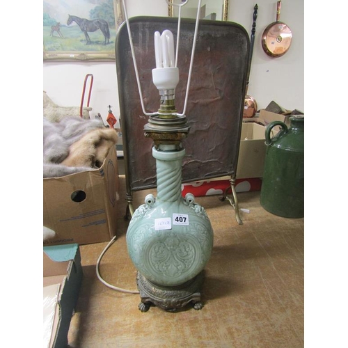 407 - ORIENTAL CELADON GLAZED LAMP A/F