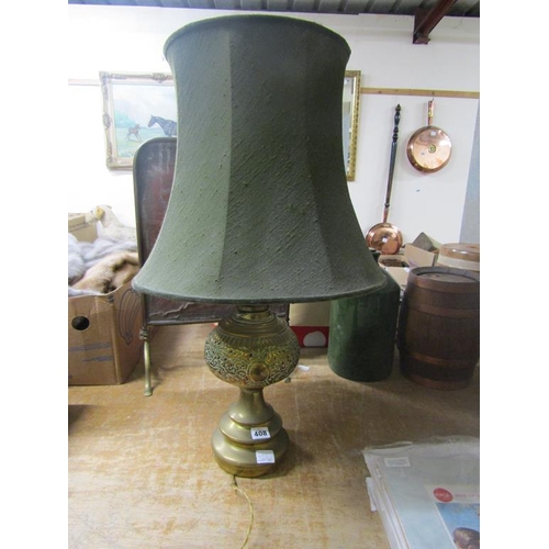 408 - PIERCED BRASS TABLE LAMP AND SHADE - MINKS & SON