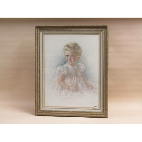 1002 - EILEEN CHANDLER 1961 - PORTRAIT OF A YOUNG GIRL, SIGNED AND DATED WATERCOLOUR, F/G, 70CM X 52CM