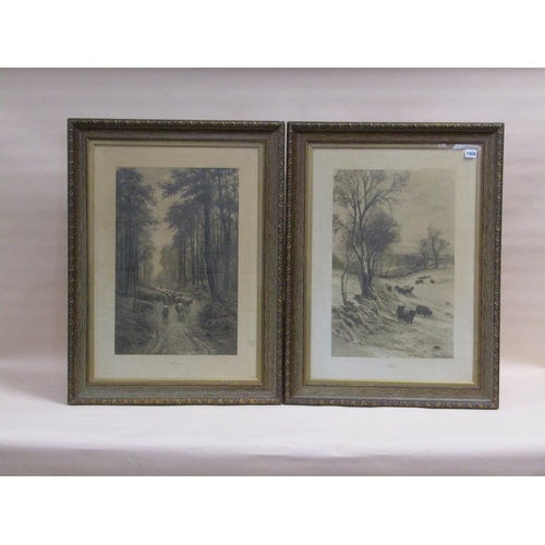 1008 - TWO F/G LATE 19C/EARLY 20C B&W ENGRAVINGS BY ERNEST WALBOURN - WINTER & AUTUMN, EACH F/G, 55CM X 35C... 