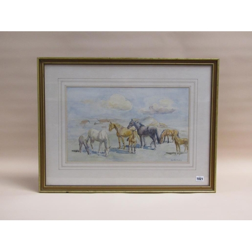 1021 - H J BUTLER -  WILD HORSES, SIGNED WATERCOLOUR F/G 30 x 50 cms