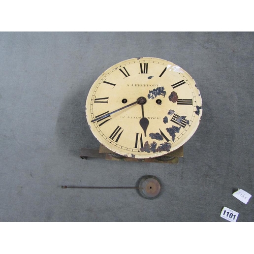 1101 - AJ FREEBODY CLOCK MOVEMENT, DIAL 20CM DIAM