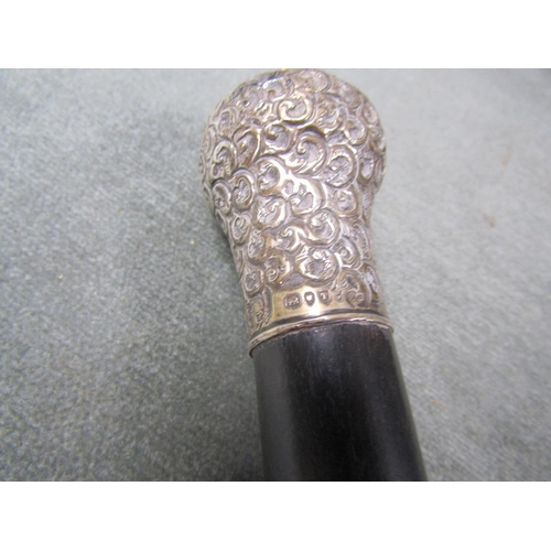 1186 - VICTORIAN WALKING STICK WITH SILVER KNOPPED HANDLE, 89CM L