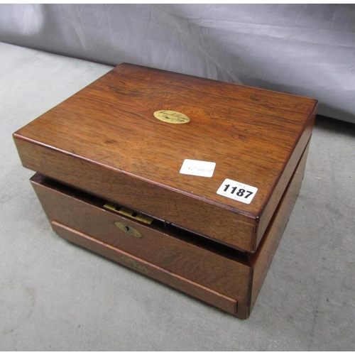 1187 - 19C ROSEWOOD VANITY BOX, 29CM W