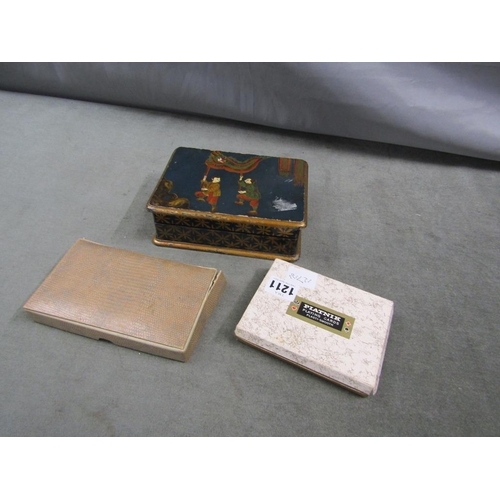 1211 - CHINOISERIE CARD BOX, 18CM W; TWO SETS OF CARDS