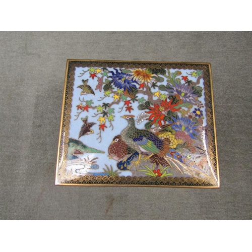 1217 - JAPANESE CLOISONNE BOX DECORATED WITH BIRDS AND BLOSSOM, 11CM W