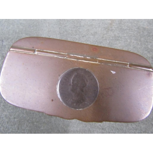 1226 - COPPER SNUFF BOX; TOBACCO JAR WITH COIN INSERT