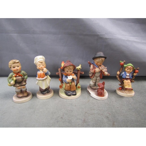 1501 - FIVE GOEBEL HUMMEL FIGURES - LARGEST 15CM H