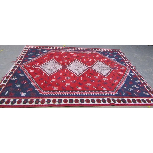 1668 - RED GROUND RUG, 203CM X 284CM