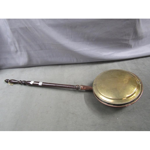 1179 - ANTIQUE COPPER AND BRASS WARMING PAN, 102 CM L