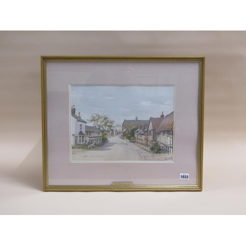 1033 - HARRY SHELDON -  CASTLE STREET, BERKHAMSTED WATERCOLOUR F/G 26 x 34 cms