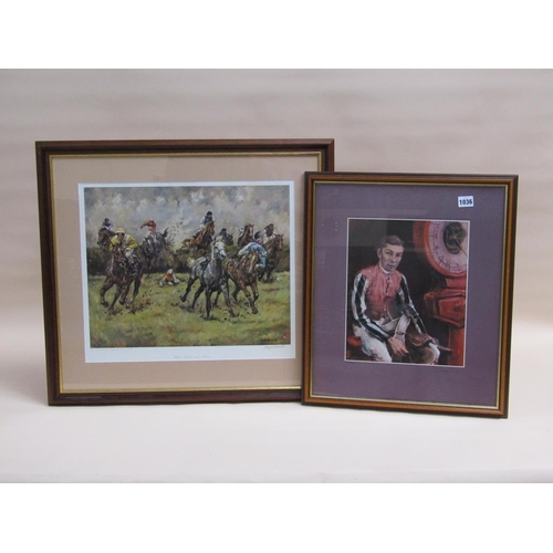 1036 - COLOURED PRINTS BY S L CRAWFORD, THE JOCKEY LESTER PIGGOTT TOGETHER WITH A STEEPLE CHASE, MUD SWEAT ... 