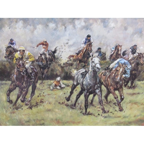 1036 - COLOURED PRINTS BY S L CRAWFORD, THE JOCKEY LESTER PIGGOTT TOGETHER WITH A STEEPLE CHASE, MUD SWEAT ... 