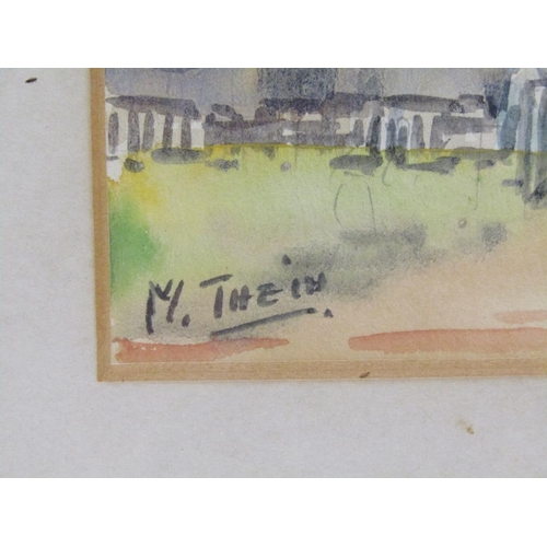 1038 - M THAIN (BURMESE) - VILLAGE NEXT TO LAKE, SIGNED WATERCOLOUR F/G 19x27cms