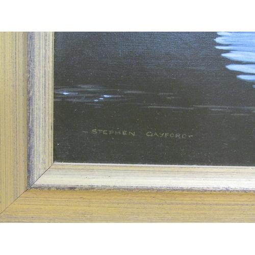 1040 - STEPHEN GAYFORD, THE SWAN OIL ON CANVAS ON BOARD, FRAMED 37 x 30cms