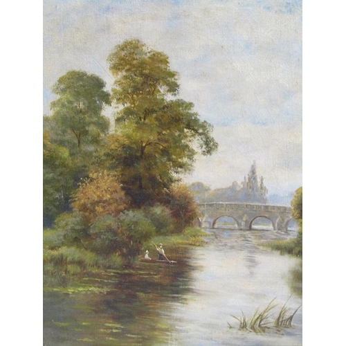 1044 - TWO OIL PAINTINGS, ONE SIGNED JIMME - A MISTY RIVER IN WOODLAND SETTING TOGETHER WITH RIVERSCAPE WIT... 