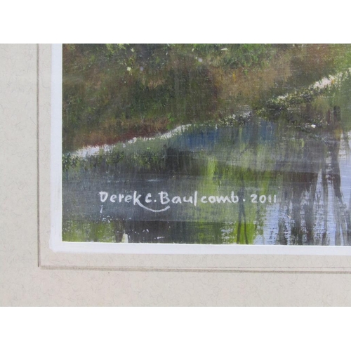 1046 - DEREK C BAULCOMB - A BEND IN THE RIVER, SIGNED WATERCOLOUR F/G 33 x 23 cms