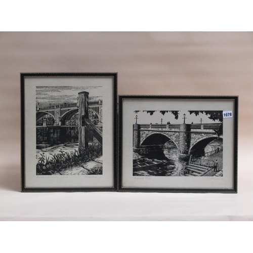 1078 - T G HACKMAN BLACK AND WHITE ENGRAVINGS, RICHMOND BRIDGE AND RICHMOND FOOTBRIDGE AND LOCH SIGNED BY T... 