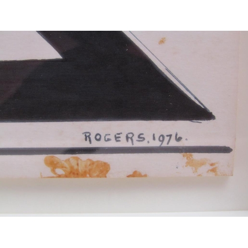 1079 - COMPOSITION OF FIVE ABSTRACT PANELS, PAINTED WITH WATERCOLOUR DESIGNS, EACH SIGNED ROGERS 1975-1976,... 